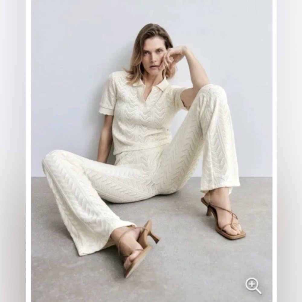 Zara Cream Crochet Knit Pants, size M